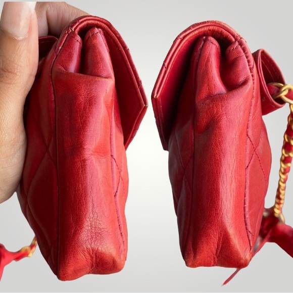 Chanel Red Belt Bag with Vintage Chain Bow Belt - Picture 12 of 17